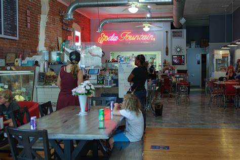 Inside Windsor Coffee where you can get ice cream.