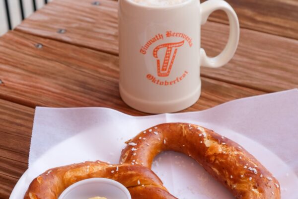 Soft pretzel and beer at Timnath Beerwerks.